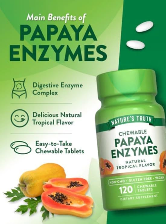 Nature's Truth Chewable Papaya Enzyme - 120 Tablets Pack of 4