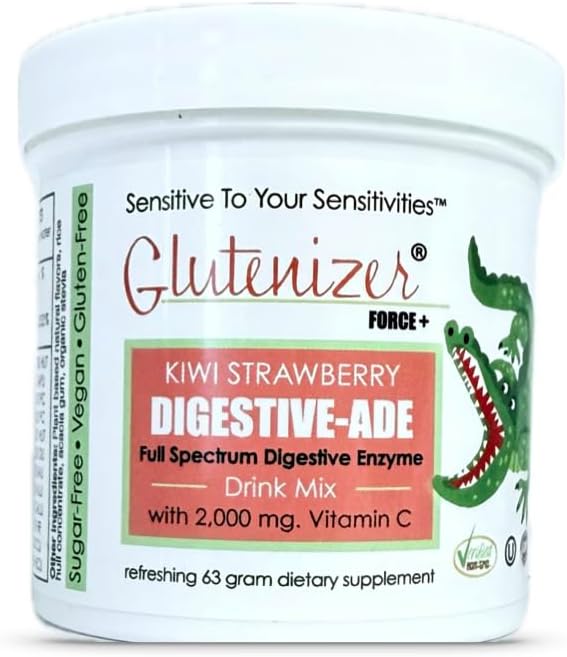 Sufficient-C - Glutenizer Force Plus Kiwi-Strawberry Digestive-Ade Drink Mix - Naturally Effective Premium Full Spectrum Enzyme Blend with 2000 mg. Vitamin C - Acid Reflux Indigestion Solution