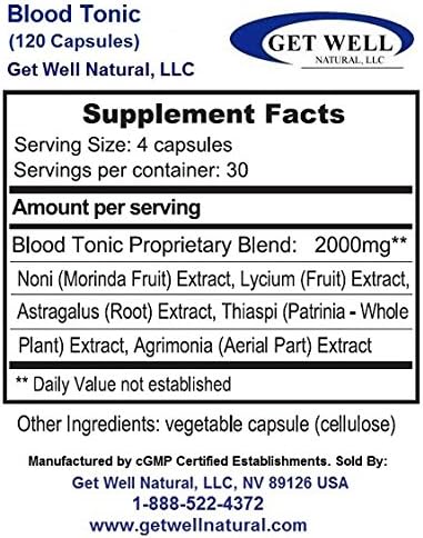 Blood Tonic (120 Capsules) - Concentrated Herbal Blend - Dietary Supplement - 2 Pack