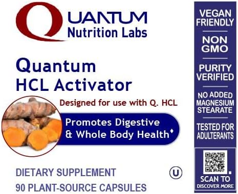 Quantum Nutrition Labs HCL Activator - Pepsin Digestive Enzymes Supplement for Optimal Digestive Function for Men &amp Women Low Stomach Acid Nutrient Absorption - 90 Vegetarian Capsules