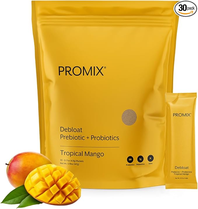 ProMix Nutrition Debloat Prebiotics and Probiotics Immune Support Supplement for Digestion Cortisol Health Gut Cleanse - Mango - 30 Servings (Pack of 30)