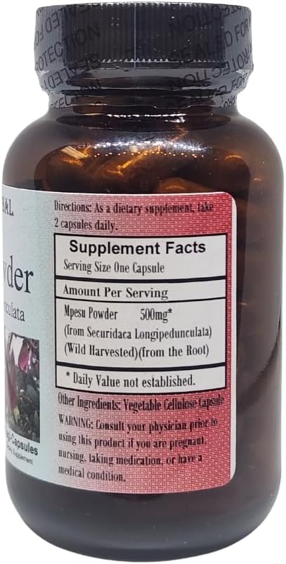 Barlowe's Herbal Elixirs Mpesu Root Powder (Securidaca longipedunculata) | 500mg Per Capsule | Traditional African Wellness Herb | 60 Vegan Capsules | Glass Bottled Additive-Free