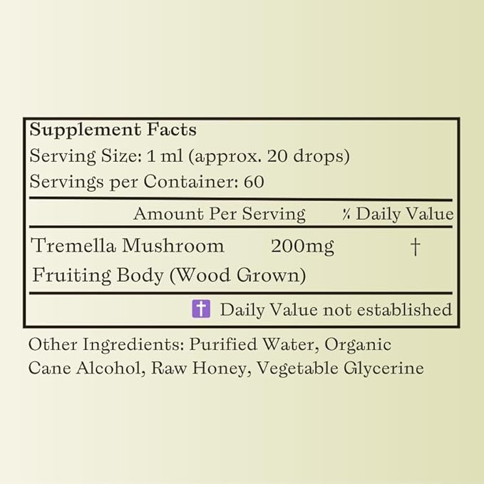 Tremella Mushroom Tincture Beautifying Antioxidant Supplement 2oz