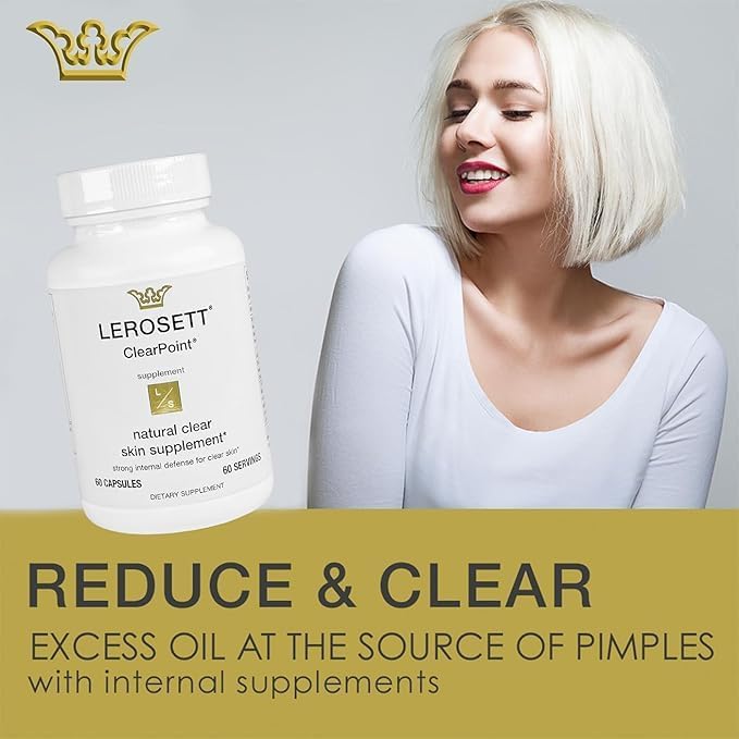 LEROSETT ClearPoint Anti Acne Pills Natural Supplements for Hormonal &amp Cystic Acne Treatment for Oily Skin &amp Breakouts. 60 Caps