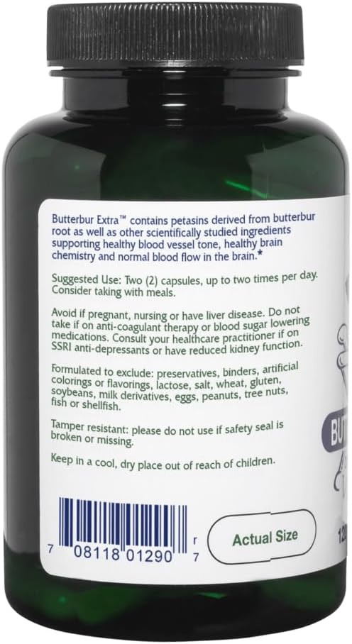 Vitanica Butterbur Extra Brain Chemistry and Vessel Support Vegan 120 Capsules