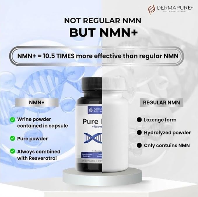 Dermapure NMN+ Supplement 4-in-1 – Support Youthful Skin Longevity Anti-Aging Reduces Fine Lines &amp Wrinkles Supports NAD+ Levels GMP Certified &amp FDA Registered – 60 Capsules (1 Pack)