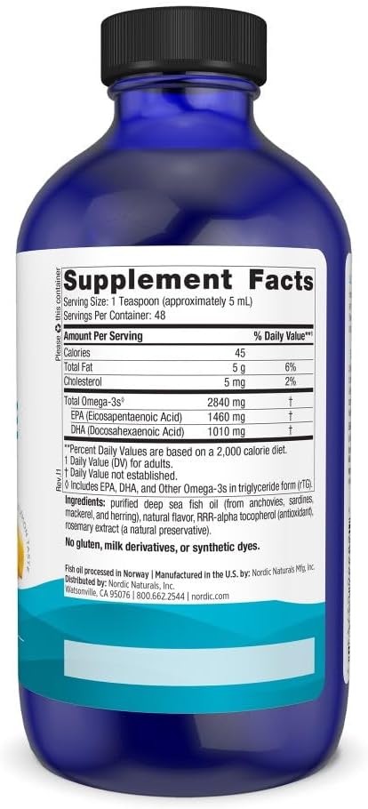 Nordic Naturals Ultimate Omega Liquid Lemon Flavor - 8 oz - 2840 mg Omega-3 - High-Potency Fish Oil Supplement with EPA &amp DHA - Promotes Brain &amp Heart Health - Non-GMO - 48 Servings