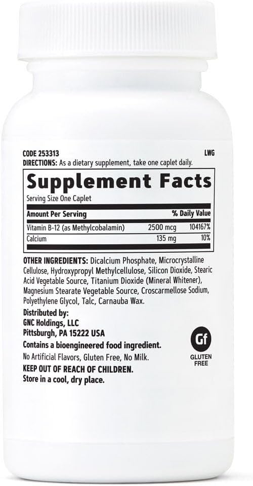 GNC Methyl B12 2500mcg Supplement Essential for Carbohydrate Metabolism and Energy Production 100 Servings