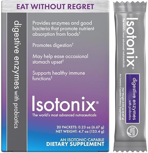 Isotonix Digestive Enzymes with Probiotics Packets – DigeZyme® Multi-Enzyme Complex &amp Bacillus coagulans – Supports Digestion &amp Nutrient Absorption Vegan Gluten-Free 20 Packets (2 Servings