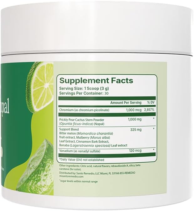 Santo Remedio Super Nopal Powder Lime Flavor Nopal Cactus &amp Prickly Pear Formula Dietary Supplement 90g (30 Servings) Daily Wellness Support