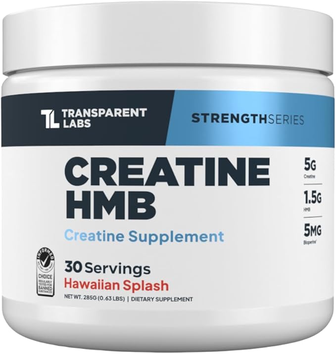 Transparent Labs Creatine HMB - Creatine Monohydrate Powder with HMB for Muscle Growth Increased Strength Enhanced Energy Output and Improved Athletic Performance - 30 Servings Hawaiian Splash