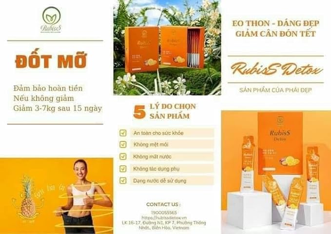 RUBISS Detox Nuoc Ep Chanh Day Dua - Fruits Juice Detox- Passionfruit Pineapple - 12packs x 20ml / 1 Boxes