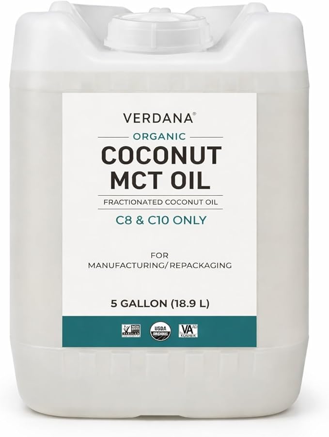 Verdana USDA Organic Coconut MCT Oil 5 Gallon (18.9 L) Bulk Size C8 &amp C10 Only Food Grade Non-GMO Kosher No Palm Kernel Oil