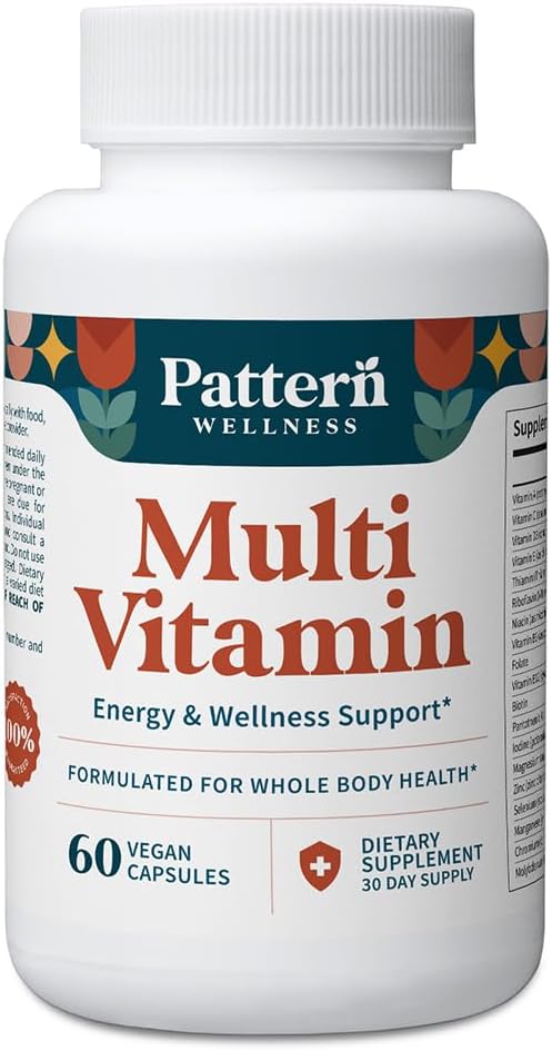 Pattern Wellness Multivitamin for Men &amp Women – Vitamin A B C D E – Supports Energy &amp Wellness – Whole Body Health – Daily Multivitamin Supplement – 60 Vegan Capsules
