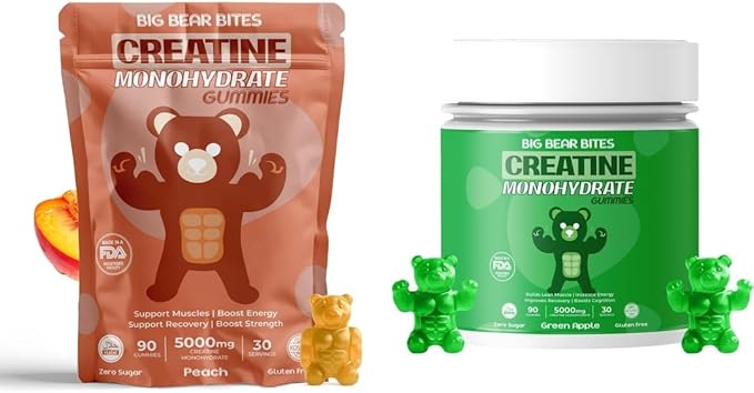 Creatine Monohydrate Gummies Bundle – Peach &amp Green Apple | 5000mg Per Serving | Sugar-Free Gluten-Free &amp Halal | 180 Gummies Total (2 x 90 Count) | for Men &amp Women