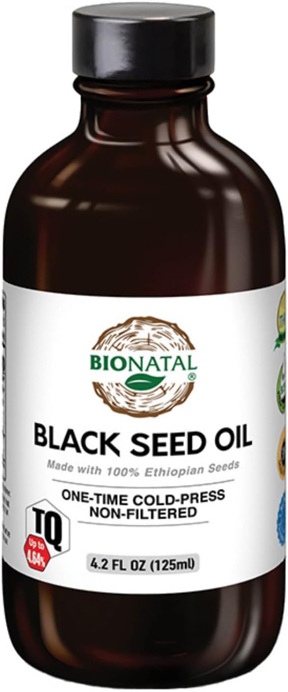 BioNatal Ethiopian Black Seed Oil 4.2oz Glass– Cold Pressed Nigella Sativa Producing Black Cumin Seed Oil Unrefined &amp Non-Filtered High TQ Up to 4.64% – Supports Immune System Digestion &amp J