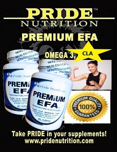 Pride Nutrition Premium EFA (2 Pack of 60 Softgels Pills) Omega 3-6-9 Supplement for Men and Women 5 in 1 - EPA DHA GLA ALA &amp CLA Essential Fatty Acids with Fish Oil