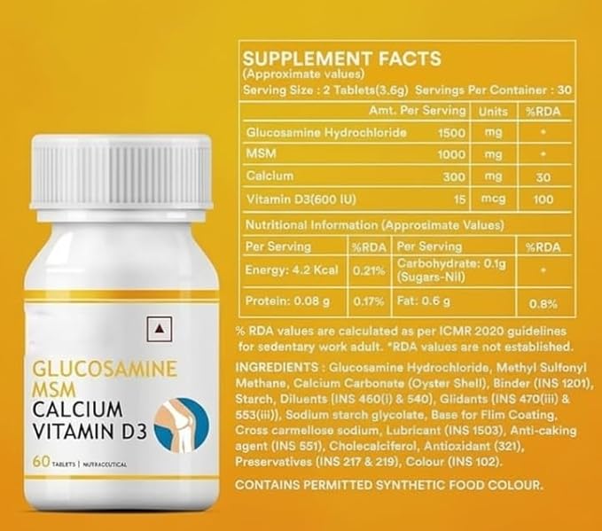 Glucosamine Tablets for Joint | with MSM Calcium &amp Vitamin D3 |Joint Health Supplement - 60 Tablets (Pack of 1 60)