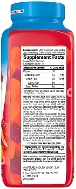 Vita Fiber Well Gummies Sugar Free Peach Raspberry &amp BlackBerry Flavors 220 Count Pack of 1