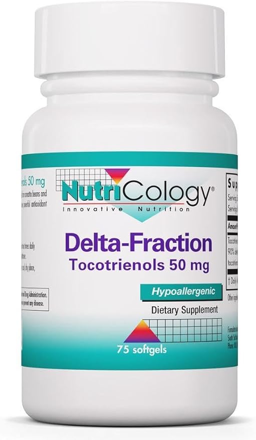 NutriCology Delta-Fraction Tocotrienols - Delivers 50 mg as DeltaGOLD - Annatto-Derived Tocotrienols - Supports Antioxidant Activity &amp Blood Circulation - No Tocopherols - 37 Servings - 75 Softgel