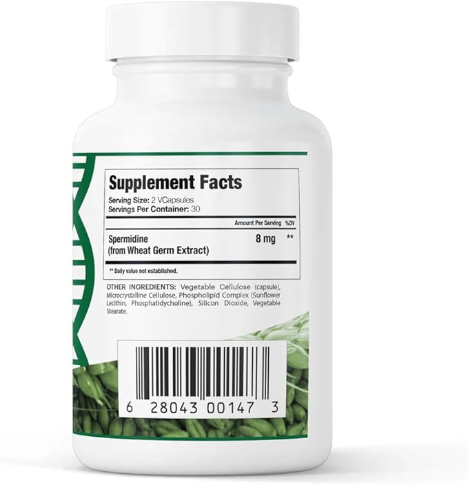 Liposomal Spermidine 8mg Supplement - 60 Capsules for Cellular Renewal and Healthy Aging - Spermidine-Rich Wheat Germ Extract for Women and Men - Gluten Free Vegan Made in USA Non-GMO