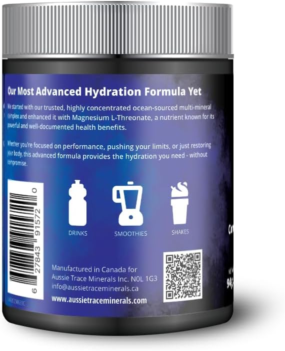 Aussie Trace Minerals Magnesium Hydration Powder | Supercharged Hydration Recovery | Magnesium-Rich Low Sodium | Ocean Minerals + Mag L‑Threonate | Sugar-Free unflavored | 60 Serves | Vegan Keto