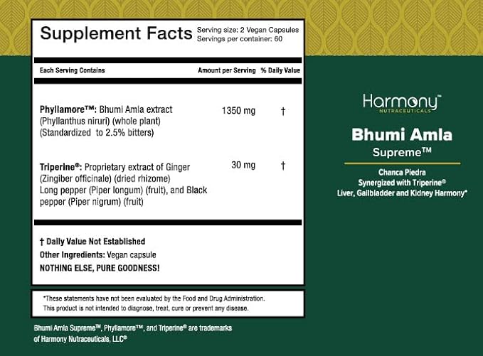 Bhumi Amla Supreme - Chanca Piedra – Harmony Nutraceutical Highest Potency Maximum Bioactivity Pure Herbal Supplement for Liver Gallbladder &amp Kidney
