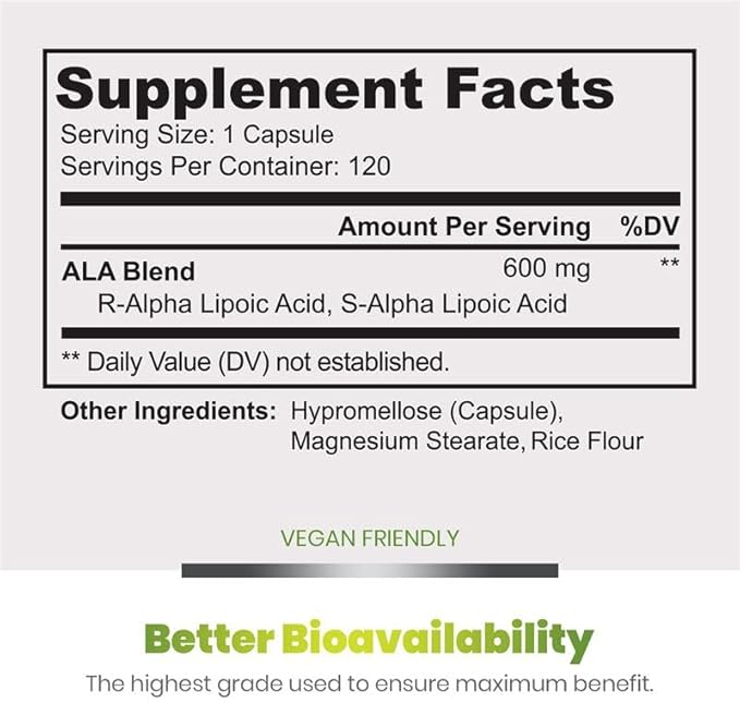 Simply Natures Pure Alpha Lipoic Acid 600mg 360 Veggie Capsules Non-GMO Thioctic Acid 12 Month Supply