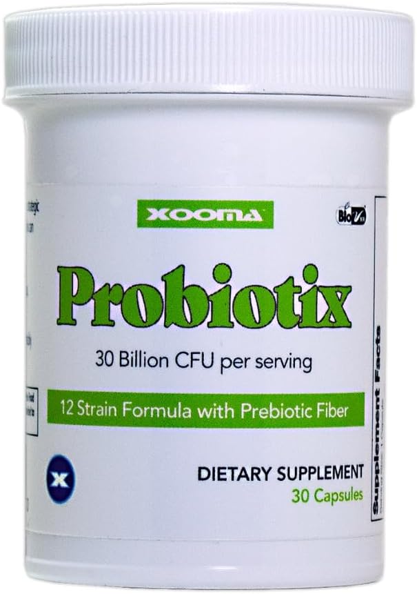 Xooma Probiotix 12-Strain Probiotic + Prebiotic Fiber 30B CFU | No Refrigeration Required | Gut &amp Digestive Health Immune Support Bloating Relief | Gluten Soy &amp Dairy Free – 30 Capsules