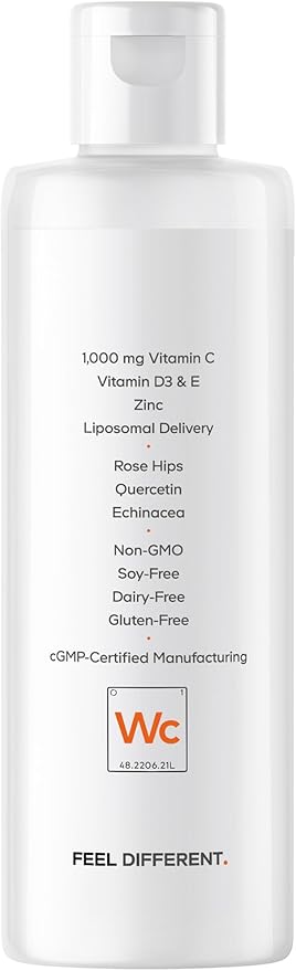Codeage Liquid Vitamin C 1000mg Vitamins D3 E &amp Zinc Rose HIPS Quercetin Echinacea Vegan Liposomal Vitamin C Supplement Non-GMO - 15.22 fl oz