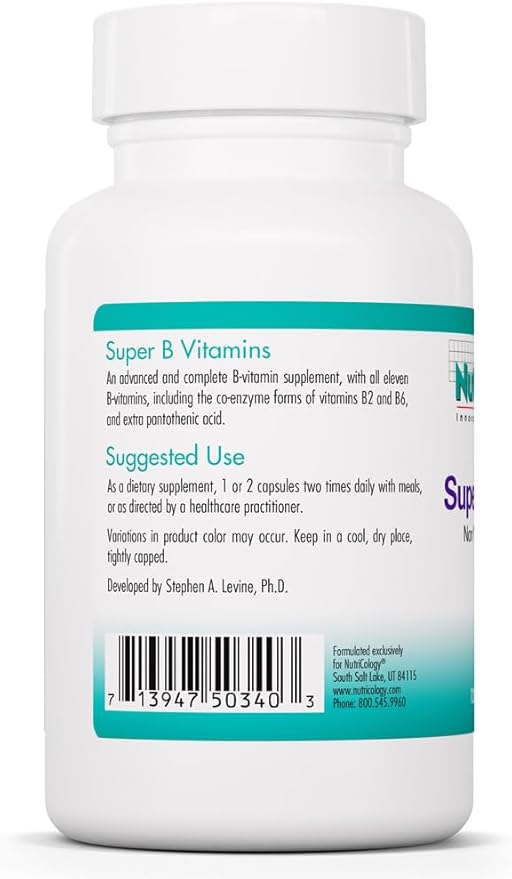 Allergy Research Group NutriCology Super B Vitamins - Complete B-Vitamin Complex - Energy &amp Metabolic Support - Hypoallergenic - 60 Servings - 120 Capsules