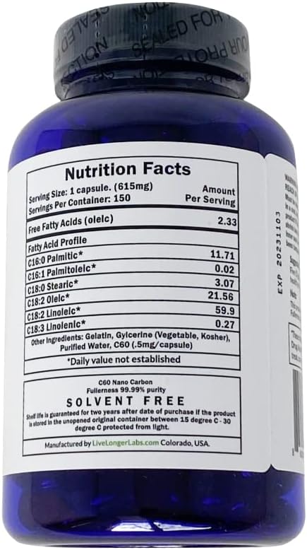 Carbon 60 (Fullerene) with Black Seed Oil - Antioxidant Supplement- All Natural Ingredients - 150 Gel Capsules