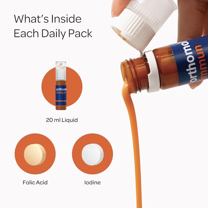 Orthomol Immun Immune Support Vials for Adults with Vitamin C Zinc Selenium Iodine Vitamin D E AB Calcium 25+ Immune Boost Nutrients 1 Serving Per Day for Daily Health (7 Day Supply)