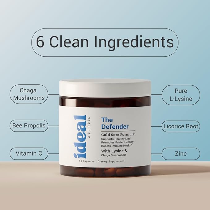 L-Lysine Cold Sore Treatment For Lips With Immune Support - L Lysine 1000mg Capsules Chaga Bee Propolis Vitamin C Zinc &amp Licorice Root Extract - Non-GMO Vegetarian 60 Capsules for Men and Wo