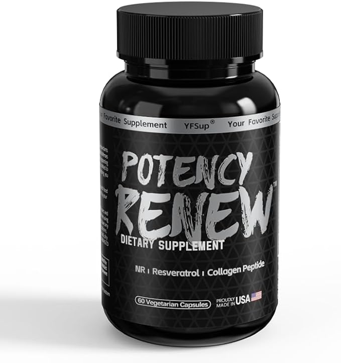 Potency Renew Anti Aging Blend Advanced NAD+ and stem Cell Booster Supplement Rhodiola Rosea Resveratrol Hyaluronic Acid Collagen Peptides NR Grape Seed and Green Tea Extract