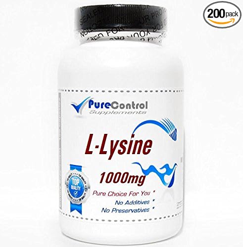 L-Lysine 1000mg // 200 Capsules // Pure // by PureControl Supplements