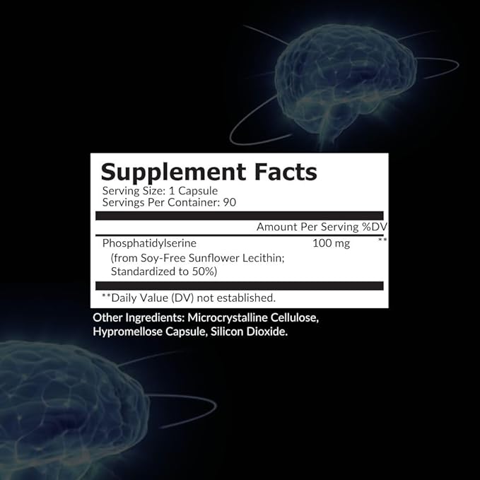 Intelligent Labs Phosphatidylserine Supplement 100mg 90 High Strength Capsules 100% Soy and Allergen-Free Pure Phosphatidylserine from Sunflower Lecithin