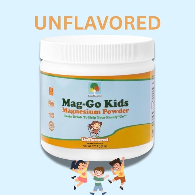 Raise Them Well Mag-Go Kids Magnesium Powder | Constipation Relief (Unflavored) | 140 Servings per Tub