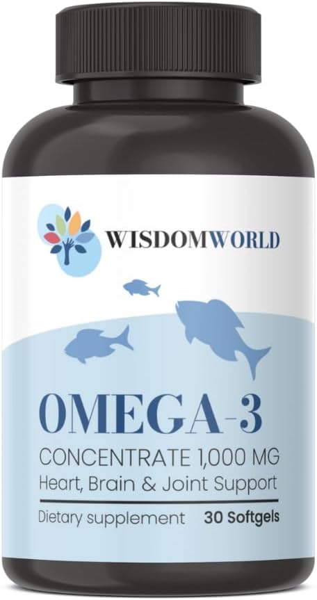 Omega-3 Fish Oil 1000 mg 30 softgels Supports Heart Brain &amp Joint Health 1 Month Supply