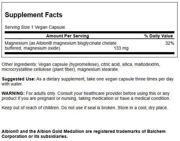 Swanson Albion Magnesium Glycinate - Chelated Magnesium Supplement for Bone Nerve Muscle &amp Heart Health - Encourages Relaxation for a Healthy Sleep Cycle* - Vegan &amp Non-GMO - 90 Capsules (3
