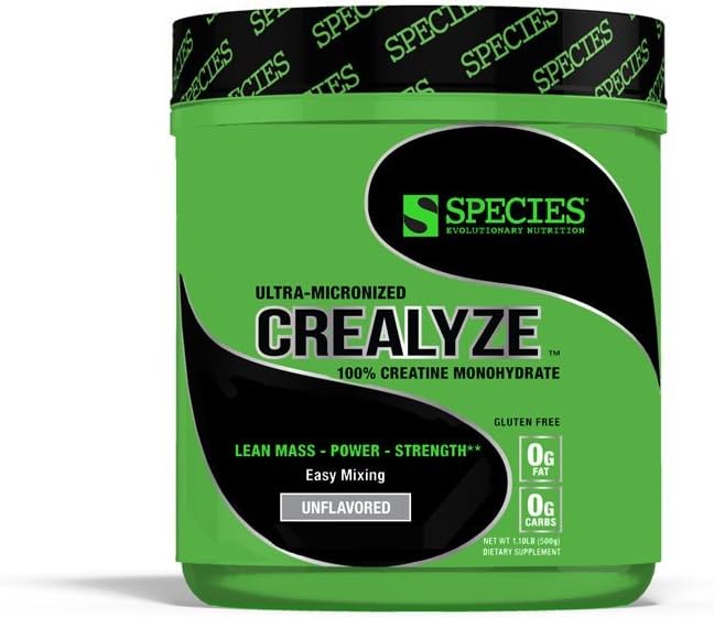 Species Nutrition Crealyze Creatine Powder 100% Creatine Monohydrate with Solubility to Support Lean Mass Endurance and Strength Post Workout Recovery Drink Gluten-Free (Unflavored 17.6 Oz)