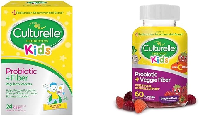 Culturelle Kids Probiotic Packets (Ages 3+) 24 Count &amp Daily Probiotic Gummies (Ages 3+) 60 Count - Digestive &amp Immune Health