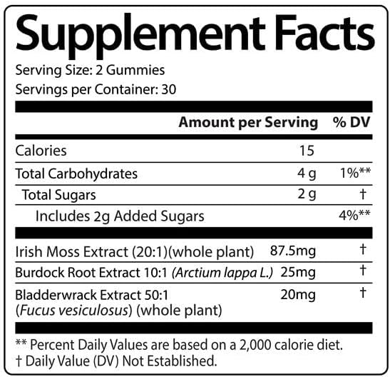 Ultimate Irish Sea Moss Gummies with Bladderwrack &amp Burdock Root – Sea Moss Bladderwrack Burdock Root – Caramel Apple Flavor – Plant-Based Mineral Blend – Vegan Non-GMO – 60 Gummies