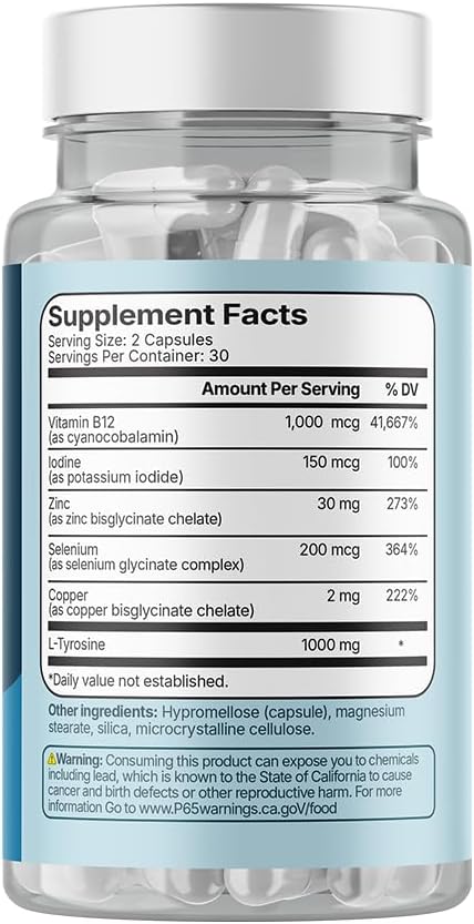 Santo Remedio Thyroid Plus by Dr. Juan Rivera Thyroid Health Support Supplement with Vitamin B12 Iodine Selenium Zinc Copper &amp L-Tyrosine 60 Capsules 30 Servings