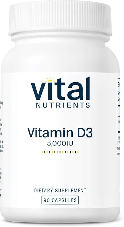 Vital Nutrients Vitamin D 5000 IU - Vitamin D3 Supplement - Healthy Bones Teeth Muscles*- Cellular &amp Immune Function - Calcium Absorption - Gluten Dairy and Soy Free - 90 Capsules