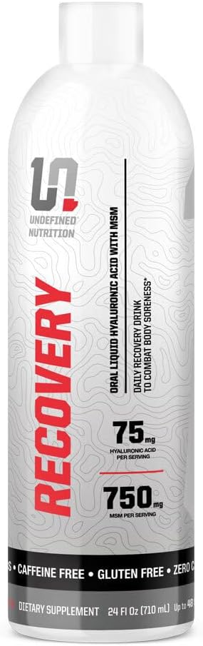 Undefined Nutrition Recovery by Brian Shaw - Oral Liquid Hyaluronic Acid (HA) + MSM - Protects Joints and Muscles Reduces Post Workout Soreness – Joint and Connective Tissue Repair Supplement – 24 oz