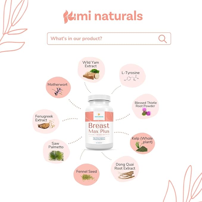 KIMI Naturals Breast Max Plus - Breast Enhancement Pills | Breast Enlargement Supplements with Fenugreek Breast Growth Supports Breast Firmness - 3 Month Supply