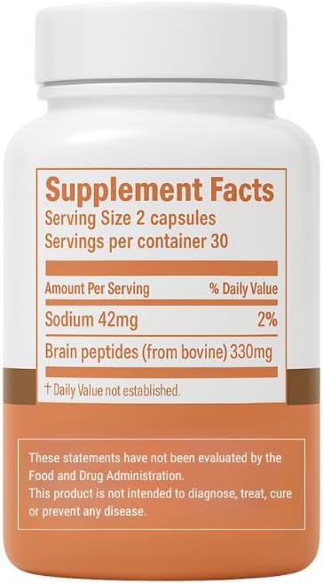 Brain Booster Peptides – Grass-Fed Bovine Brain Peptides – Focus Memory &amp Mental Clarity – Argentine Pasture-Raised Non-GMO – 60 Capsules