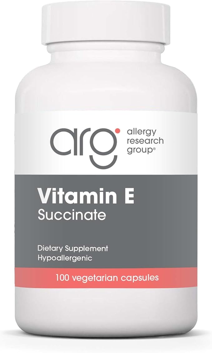 ARG Vitamin E Succinate - 400 IU d-Alpha-Tocopheryl Succinate - Antioxidant &amp Energy Support - Dry Powder Vegetarian Capsules - Hypoallergenic Formula - 100 Servings - 100 Capsules