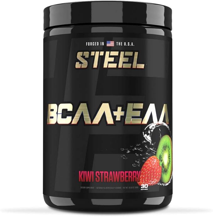 Steel Supplements | High Performance BCAA EAA Powder | Promotes Lean Muscle Growth and Workout Endurance | 2:1:1 Ratio to Recover Muscle Faster 30 Servings. (Kiwi Strawberry)